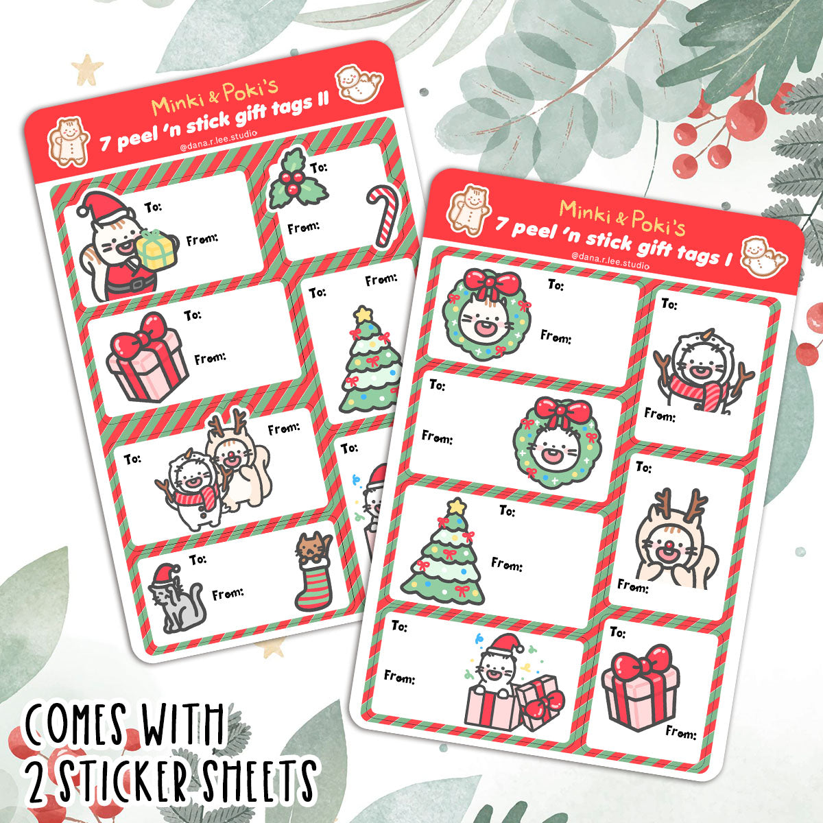 Minki & Poki Christmas Gift Tag Sticker Sheets