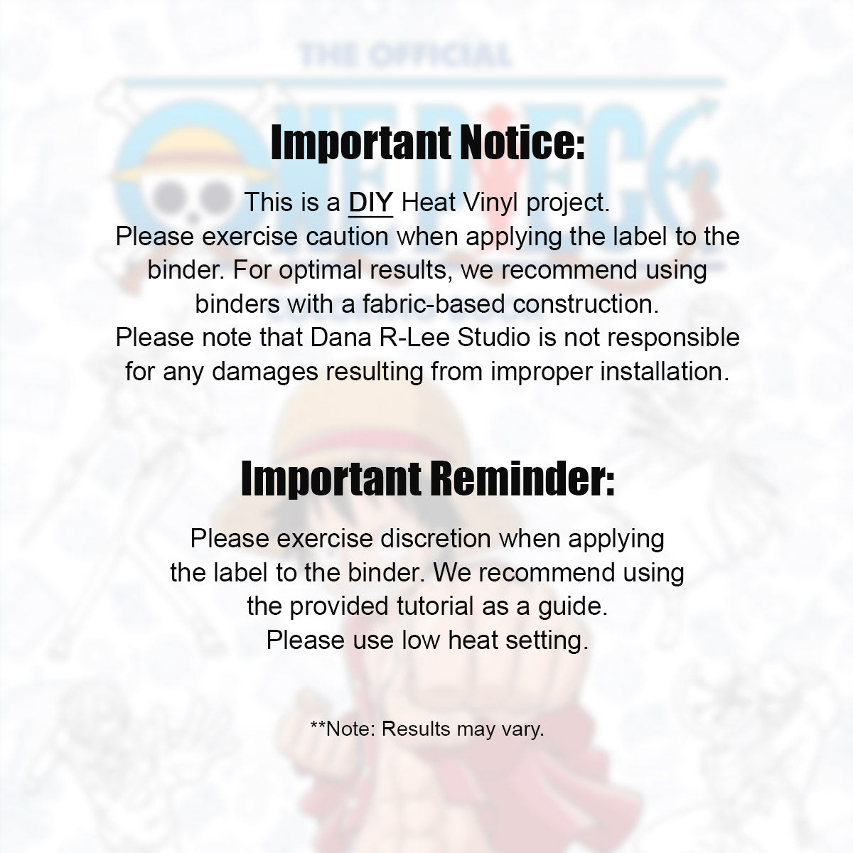 One Piece Iron-On Binder Vinyls