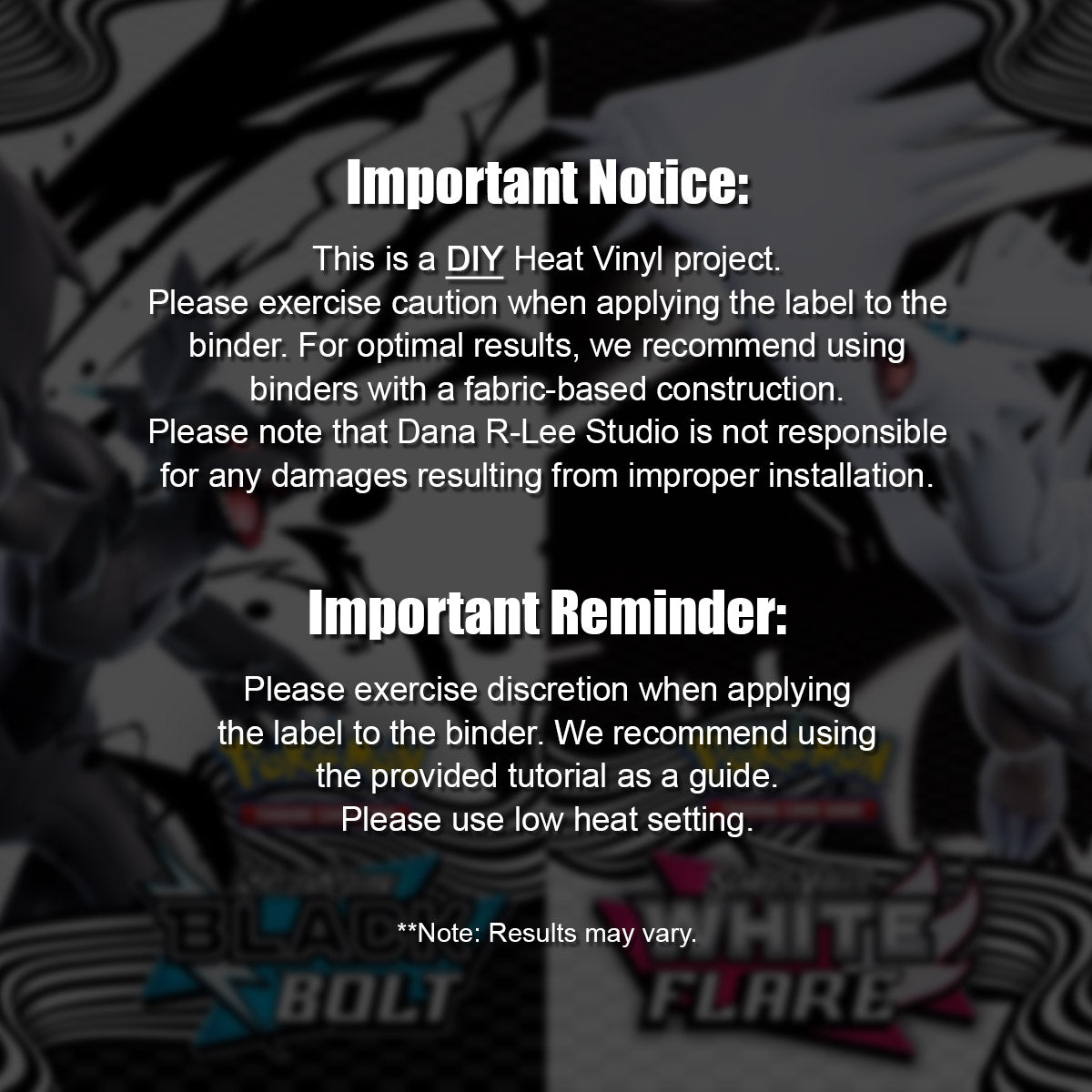 Pokimon Iron-On Binder Vinyls Zekrom & Reshiram