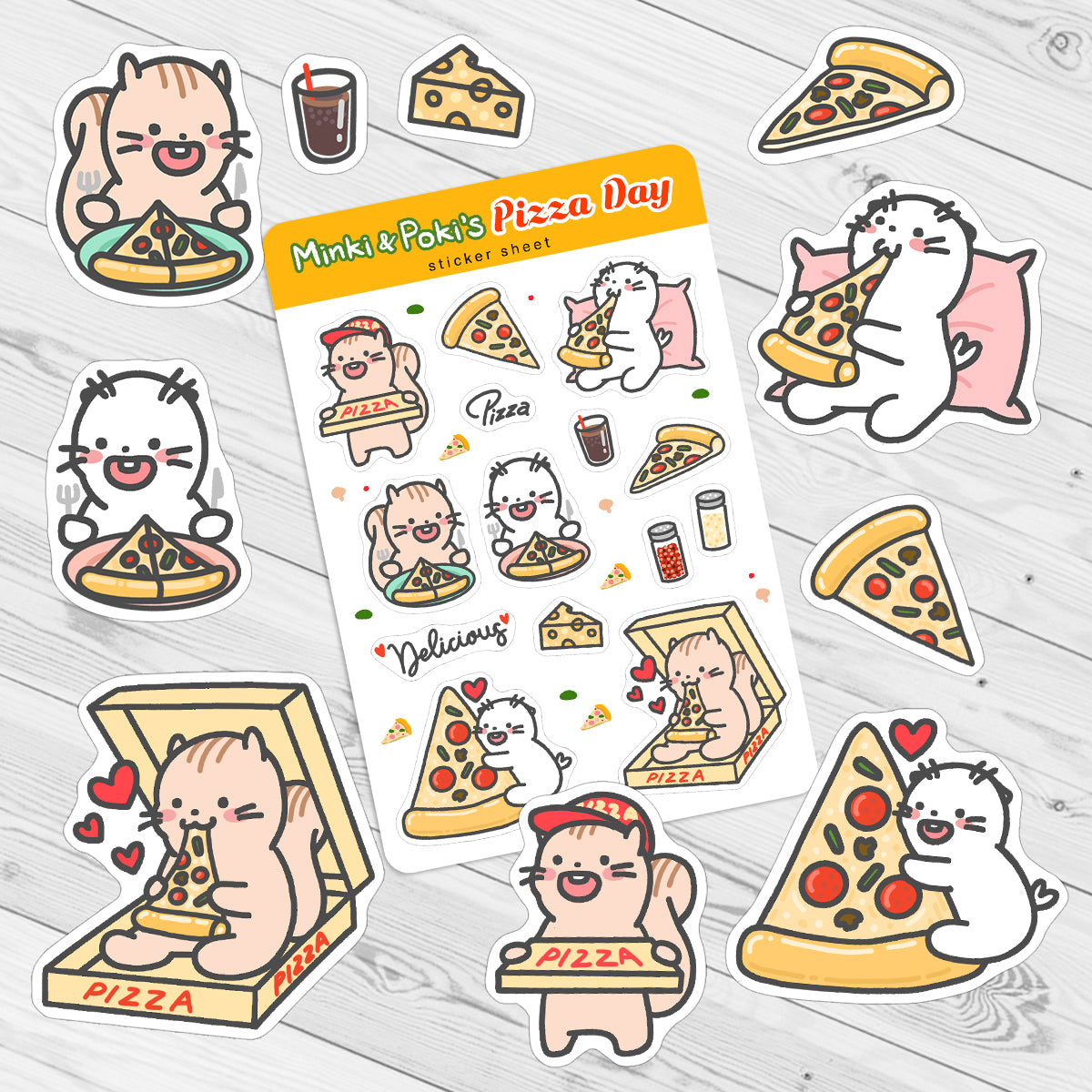 Minki & Poki Pizza Day Sticker Sheet