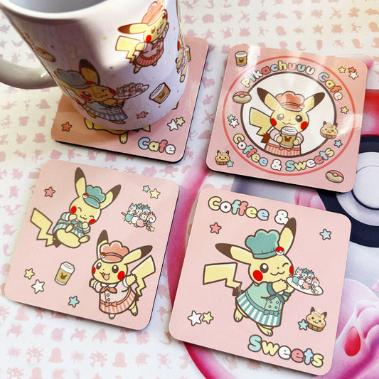 Pokimon Pika Cafe Wood Coaster (4pcs)