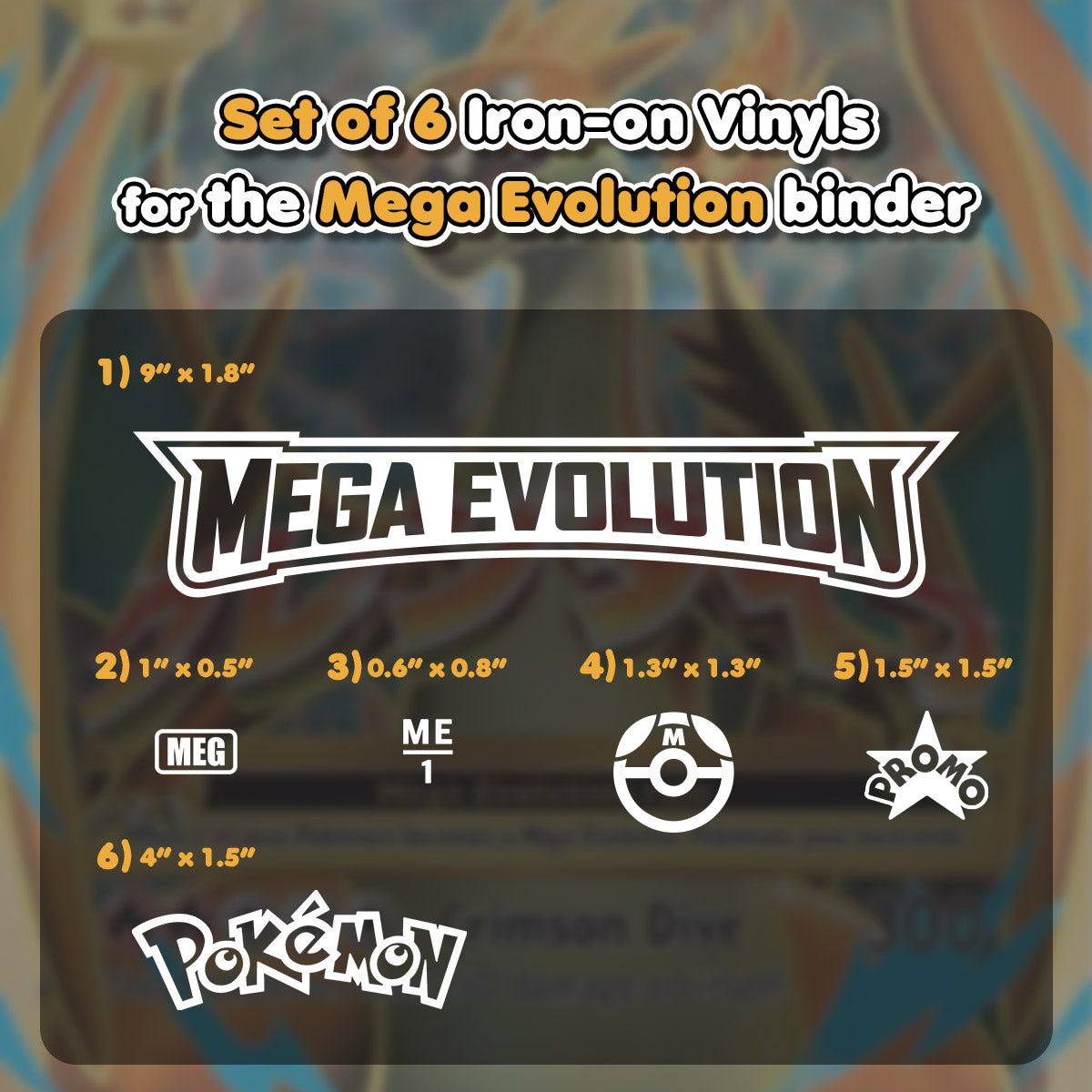 Pokimon Iron-On Binder Vinyls for Mega Evolution