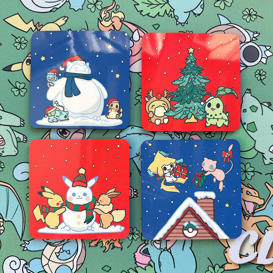 Pokimon Holidays Wood Coaster (4pcs)
