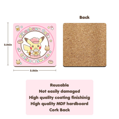 Pokimon Pika Cafe Wood Coaster (4pcs)