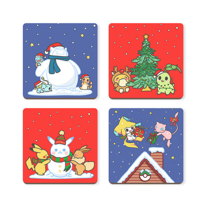 Pokimon Holidays Wood Coaster (4pcs)