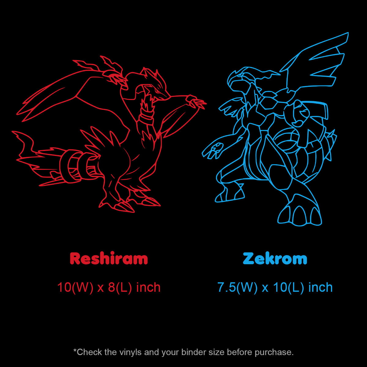 Pokimon Iron-On Binder Vinyls Zekrom & Reshiram